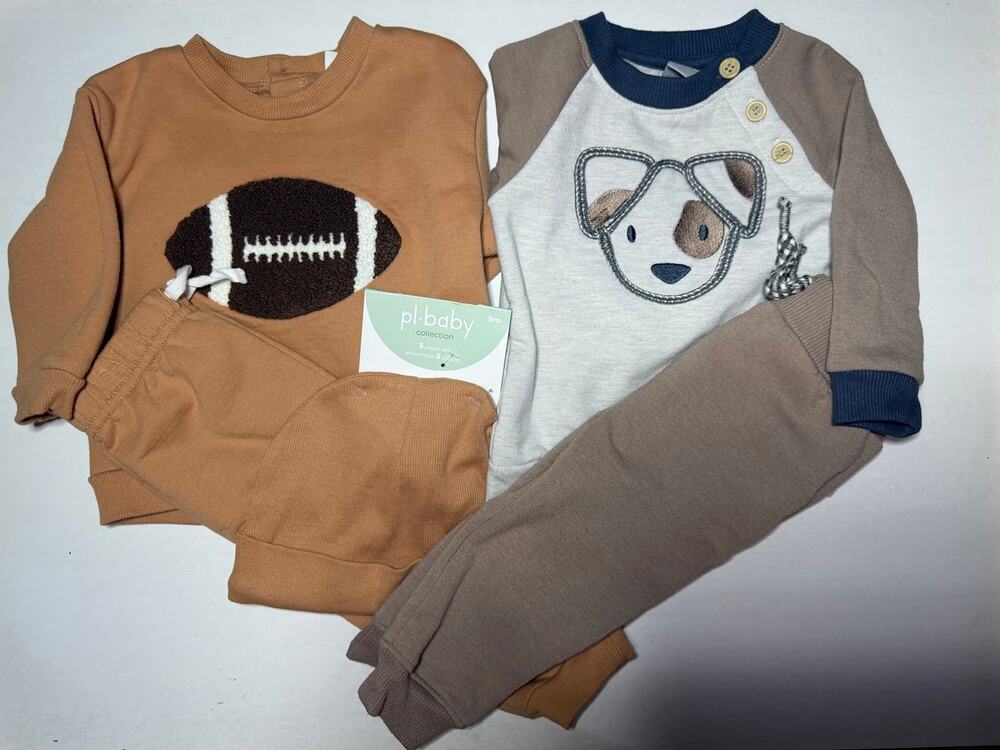 Baby Boy 9M Outfit Bundle Football & Puppy Jogger Sets 5 Pieces